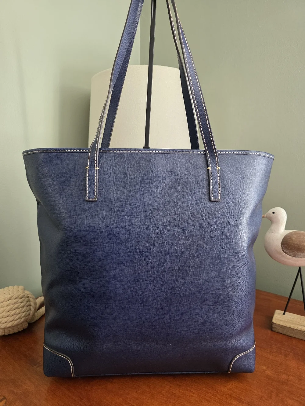 Dooney & Bourke Large Navy Blue Leather Shopper Tote Bag